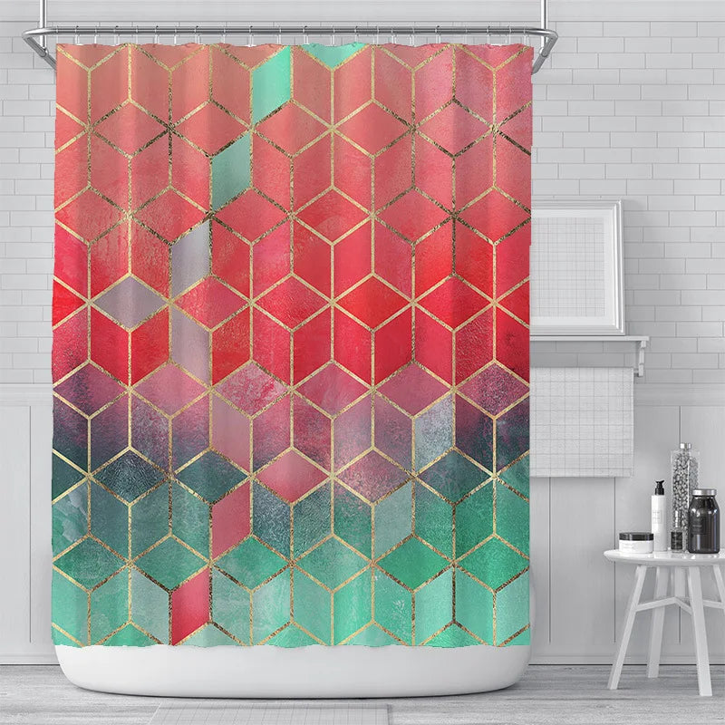 200x180cm 3D Geometric Marble Printing Bathroom Shower Curtain Polyester Waterproof Home Decoration Bathroom Curtain With Hook
