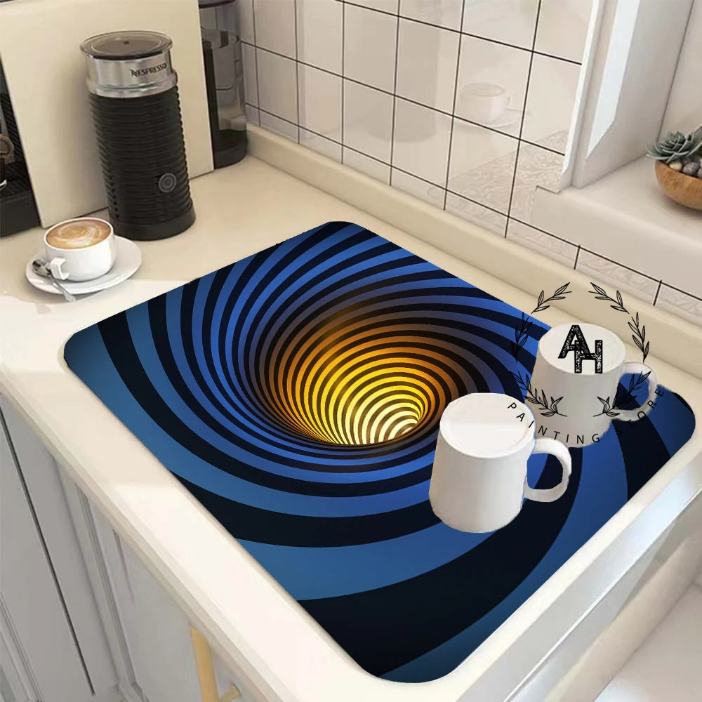 3d Abstract Kitchen Absorbent Drain Pad Dish Drying Mat Rubber Draining Pad Dinnerware Cup Bottle Rug Tableware Mat Home Decor