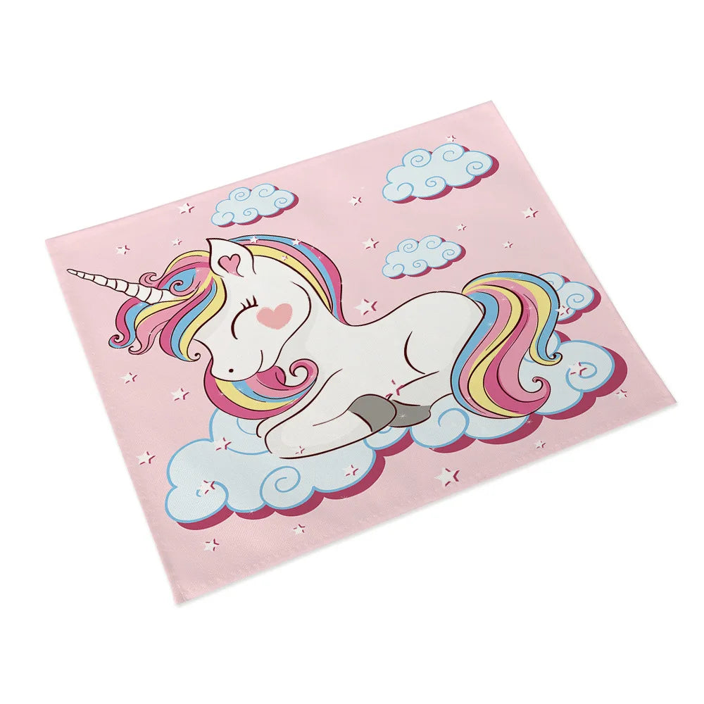 45x32cm Cartoon Pink Table Mat Unicorn Individual Placemats Coasters Set Pad On The Table Cup Pad Place Mats For Dining Table