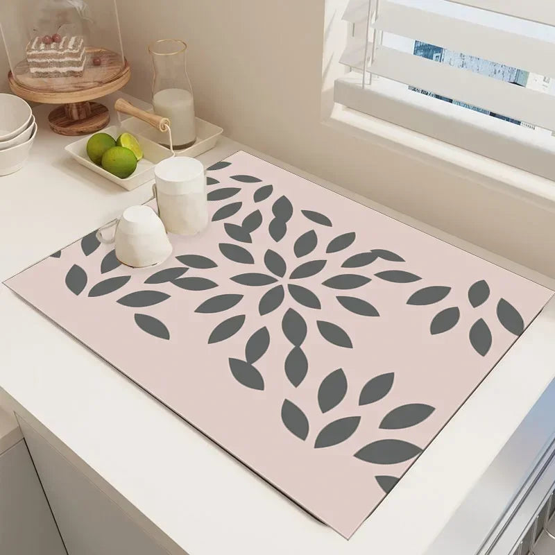 Absorbent Drain Pad Kitchen Dish Drying Mat Tableware Coffee Table Draining Pad Printed Dinnerware Cup Bottle Placemat Drainer