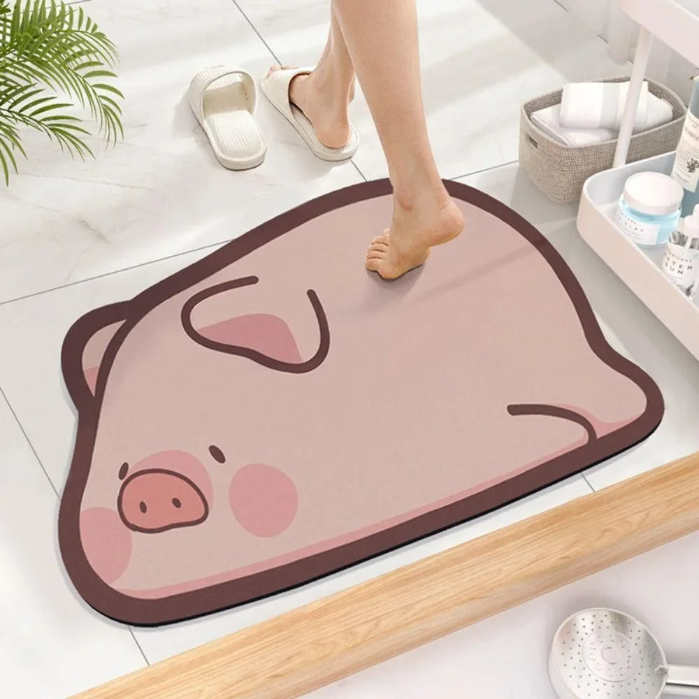 1PC Cute Diatom Super Absorbent Bathroom Mat Cartoon Animal Non-Slip Mud Toilet Pad Quick-Drying Bath Mat Floor Mat