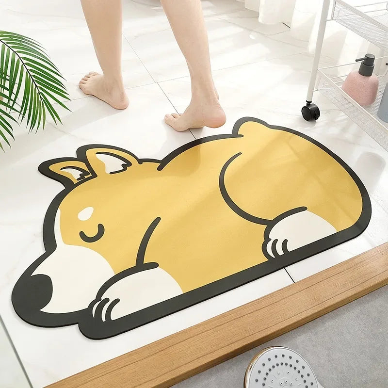 1PC Cute Diatom Super Absorbent Bathroom Mat Cartoon Animal Non-Slip Mud Toilet Pad Quick-Drying Bath Mat Floor Mat