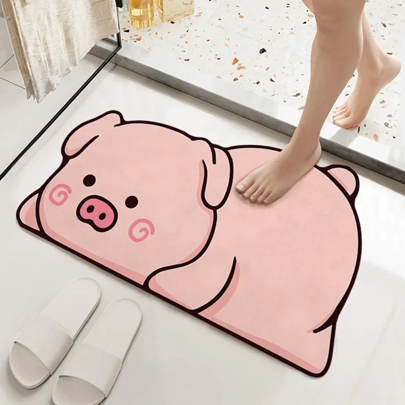 1PC Cute Diatom Super Absorbent Bathroom Mat Cartoon Animal Non-Slip Mud Toilet Pad Quick-Drying Bath Mat Floor Mat