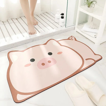 1PC Cute Diatom Super Absorbent Bathroom Mat Cartoon Animal Non-Slip Mud Toilet Pad Quick-Drying Bath Mat Floor Mat