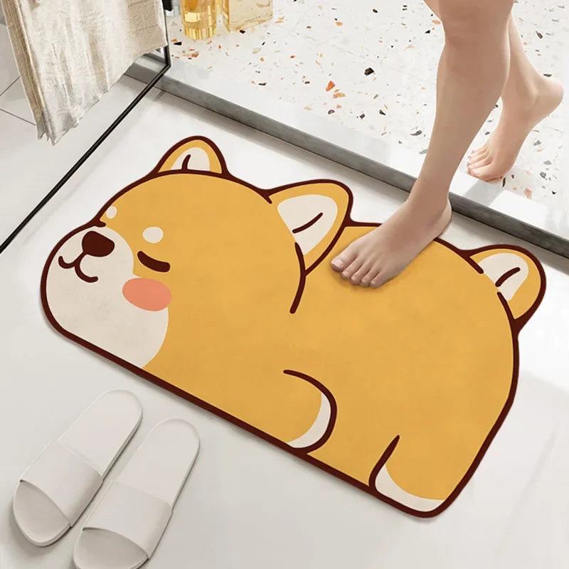 1PC Cute Diatom Super Absorbent Bathroom Mat Cartoon Animal Non-Slip Mud Toilet Pad Quick-Drying Bath Mat Floor Mat