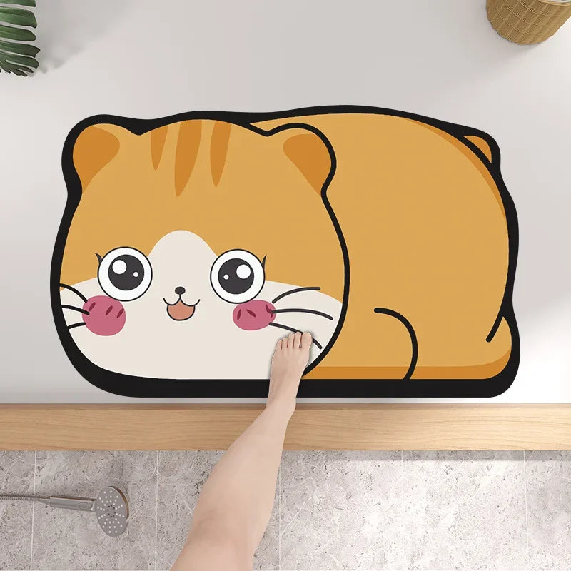 1PC Cute Diatom Super Absorbent Bathroom Mat Cartoon Animal Non-Slip Mud Toilet Pad Quick-Drying Bath Mat Floor Mat