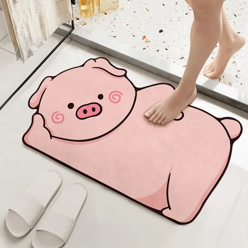 1PC Cute Diatom Super Absorbent Bathroom Mat Cartoon Animal Non-Slip Mud Toilet Pad Quick-Drying Bath Mat Floor Mat