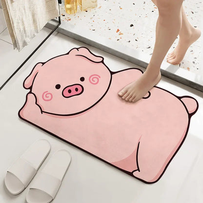 1PC Cute Diatom Super Absorbent Bathroom Mat Cartoon Animal Non-Slip Mud Toilet Pad Quick-Drying Bath Mat Floor Mat