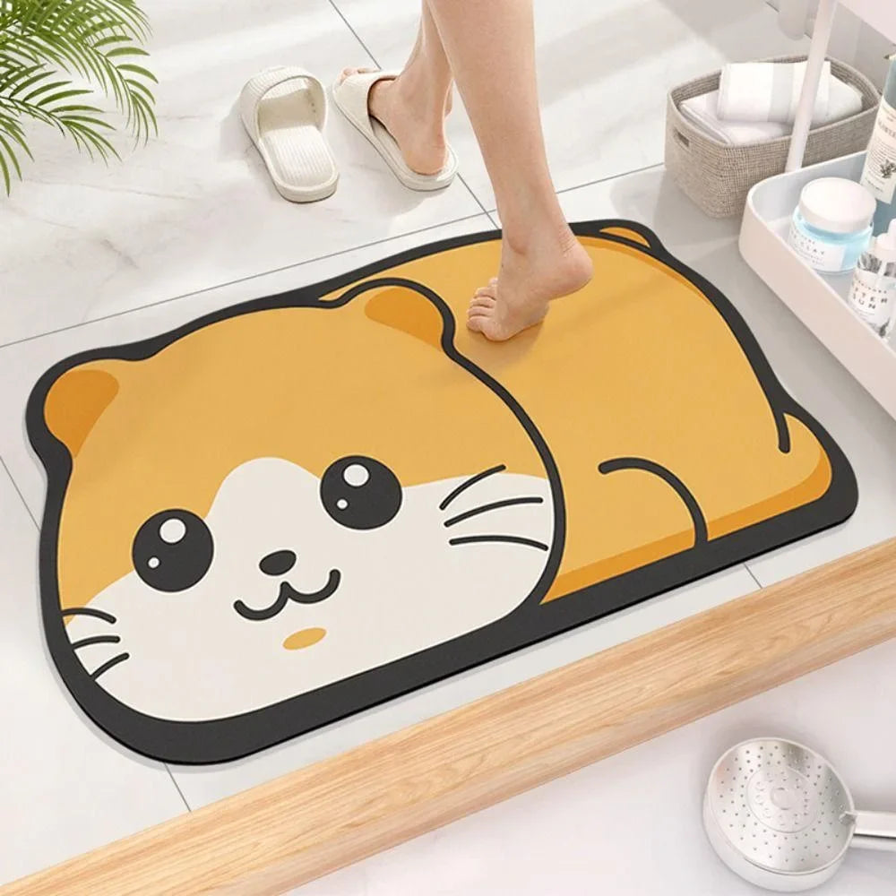 1PC Cute Diatom Super Absorbent Bathroom Mat Cartoon Animal Non-Slip Mud Toilet Pad Quick-Drying Bath Mat Floor Mat