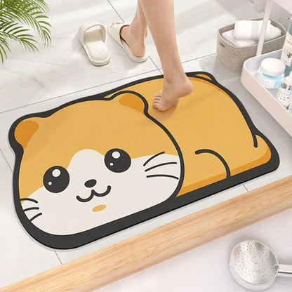 1PC Cute Diatom Super Absorbent Bathroom Mat Cartoon Animal Non-Slip Mud Toilet Pad Quick-Drying Bath Mat Floor Mat