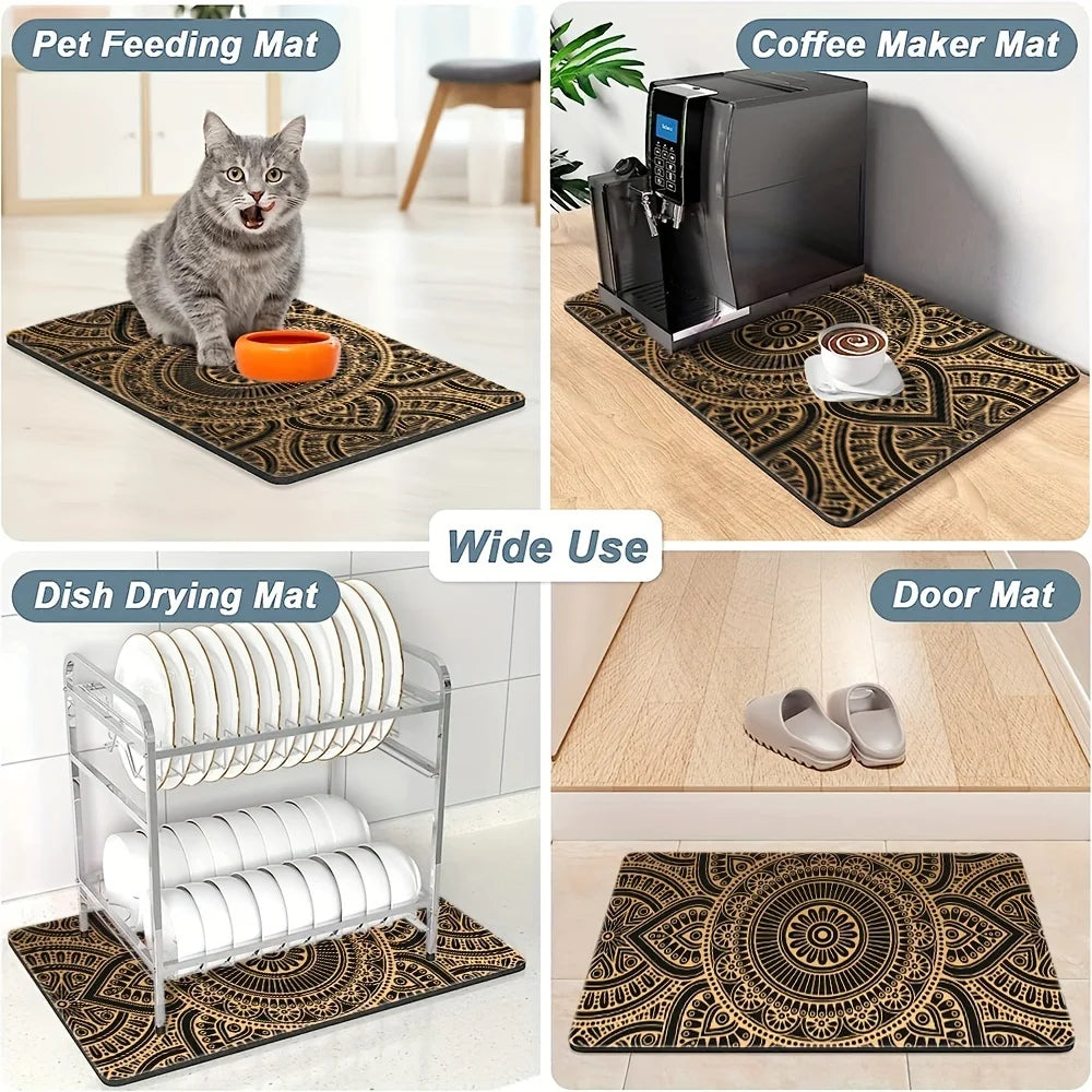 1pc Absorbent Mats Coffee Mats Hide Stains Drying Mats Non-Slip Dish Mats Easy to Clean For Kitchen Counter Coffee Bars