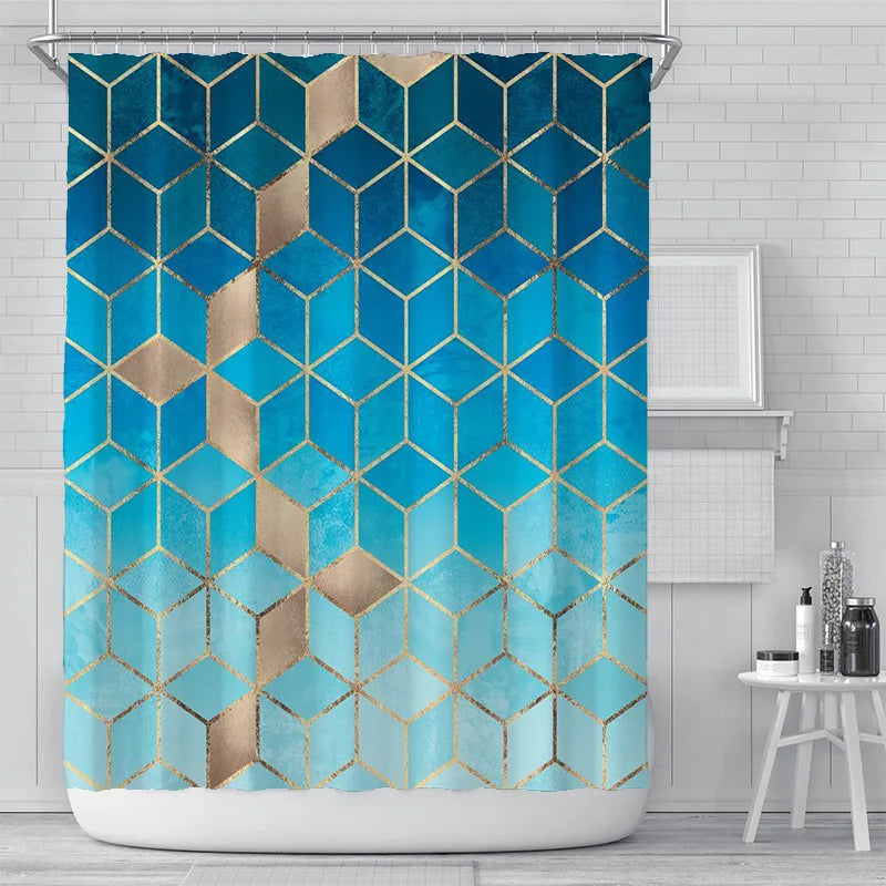 200x180cm 3D Geometric Marble Printing Bathroom Shower Curtain Polyester Waterproof Home Decoration Bathroom Curtain With Hook