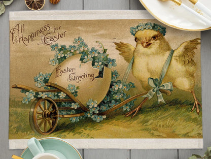2024 Easter Day Decoration Cartoon Chicken Egg Placemat Europe Farmhouse Bunny Rabbit Linen Dining Table Mats Party Coaster Pad