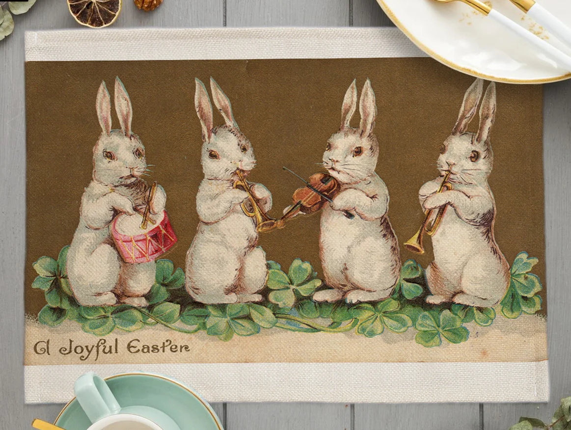 2024 Easter Day Decoration Cartoon Chicken Egg Placemat Europe Farmhouse Bunny Rabbit Linen Dining Table Mats Party Coaster Pad