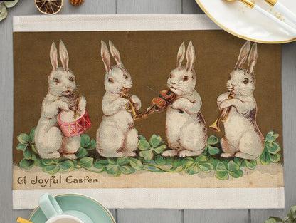 2024 Easter Day Decoration Cartoon Chicken Egg Placemat Europe Farmhouse Bunny Rabbit Linen Dining Table Mats Party Coaster Pad
