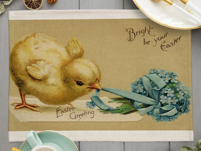 2024 Easter Day Decoration Cartoon Chicken Egg Placemat Europe Farmhouse Bunny Rabbit Linen Dining Table Mats Party Coaster Pad