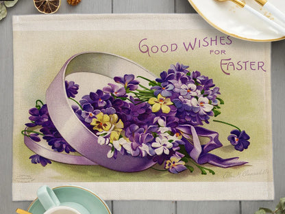 2024 Easter Day Decoration Cartoon Chicken Egg Placemat Europe Farmhouse Bunny Rabbit Linen Dining Table Mats Party Coaster Pad