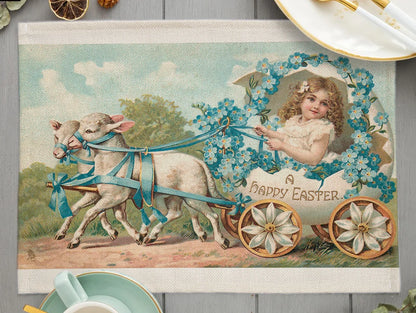 2024 Easter Day Decoration Cartoon Chicken Egg Placemat Europe Farmhouse Bunny Rabbit Linen Dining Table Mats Party Coaster Pad