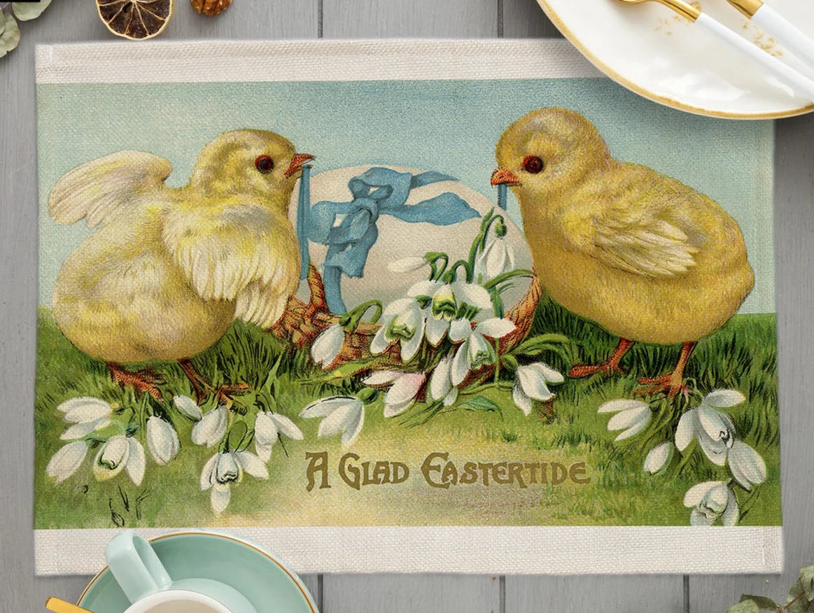 2024 Easter Day Decoration Cartoon Chicken Egg Placemat Europe Farmhouse Bunny Rabbit Linen Dining Table Mats Party Coaster Pad