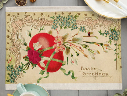 2024 Easter Day Decoration Cartoon Chicken Egg Placemat Europe Farmhouse Bunny Rabbit Linen Dining Table Mats Party Coaster Pad