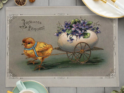 2024 Easter Day Decoration Cartoon Chicken Egg Placemat Europe Farmhouse Bunny Rabbit Linen Dining Table Mats Party Coaster Pad