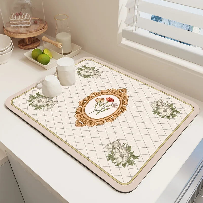 21 Styles Anti-Slip Anti Bacteria Mat Dish Drying Super Absorbent Coffee Dish Draining Mats Napa Skin Tableware Kitchen Rug