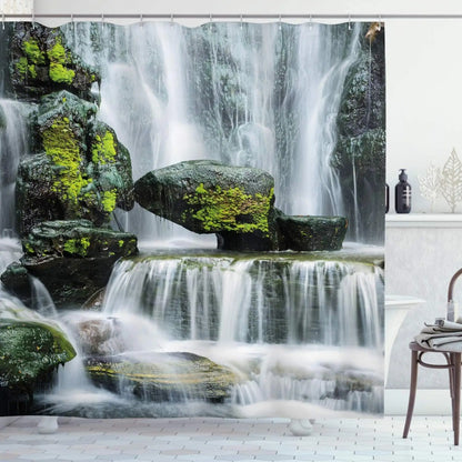 3D Nature Landscape Waterfall Scenery Waterproof Shower Curtain Bathroom Products Creative Polyester Bath Curtain with 12 Hooks