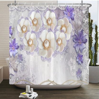 3D Beautiful Flower Tree Printed Bathroom Curtain Polyester Waterproof With Hooks Home Decoration Shower Curtain Bathroom Screen