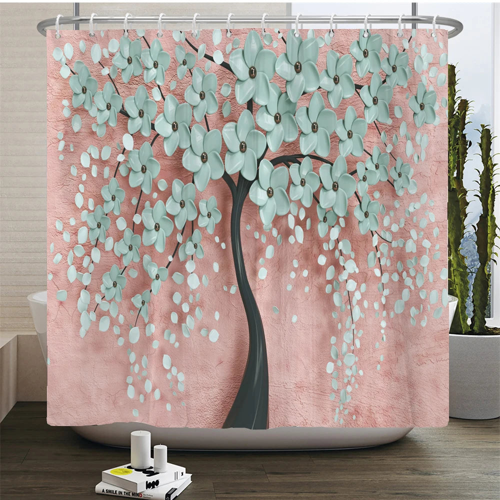 3D Beautiful Flower Tree Printed Bathroom Curtain Polyester Waterproof With Hooks Home Decoration Shower Curtain Bathroom Screen
