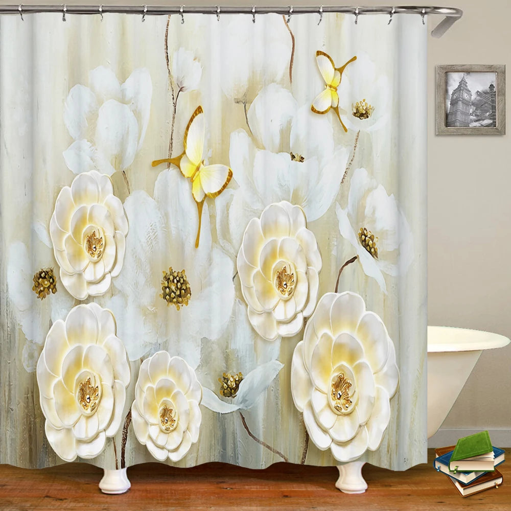 3D Beautiful Flower Tree Printed Bathroom Curtain Polyester Waterproof With Hooks Home Decoration Shower Curtain Bathroom Screen