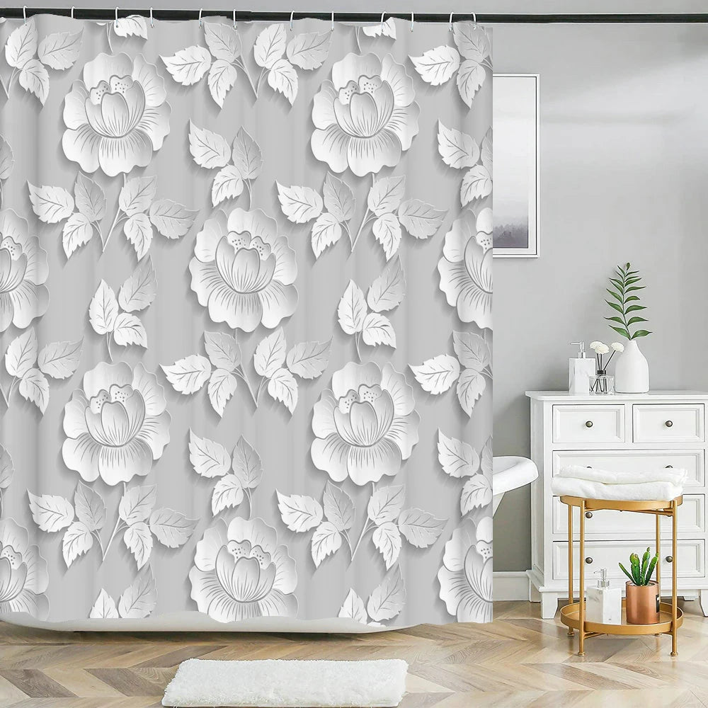 3D Beautiful Flower Tree Printed Bathroom Curtain Polyester Waterproof With Hooks Home Decoration Shower Curtain Bathroom Screen