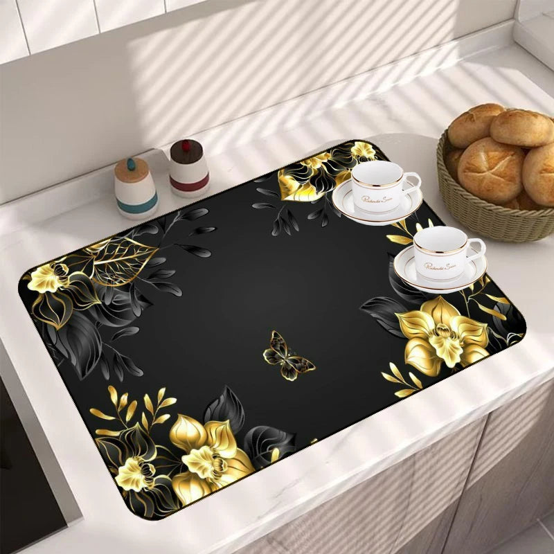 3D Flower Super Absorbent Drain Pad Kitchen Dish Drying Mat Tableware Coffee Draining Pad Dinnerware Cup Bottle Mat Table Mat