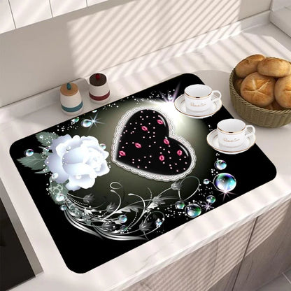 3D Flower Super Absorbent Drain Pad Kitchen Dish Drying Mat Tableware Coffee Draining Pad Dinnerware Cup Bottle Mat Table Mat