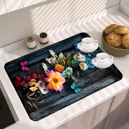 3D Flower Super Absorbent Drain Pad Kitchen Dish Drying Mat Tableware Coffee Draining Pad Dinnerware Cup Bottle Mat Table Mat
