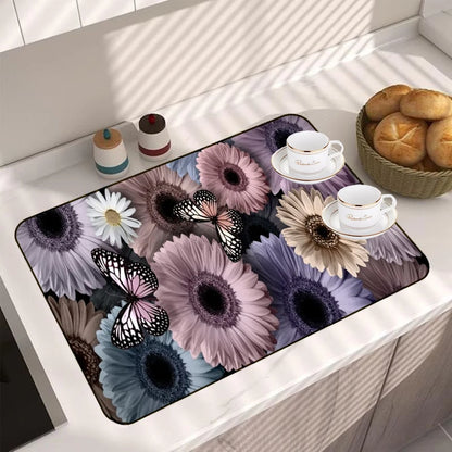 3D Flower Super Absorbent Drain Pad Kitchen Dish Drying Mat Tableware Coffee Draining Pad Dinnerware Cup Bottle Mat Table Mat