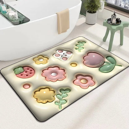 3D Inflatable Diatom Mud Absorbent Bath Mats, Quick Drying, Non-slip Mat, Bathroom Carpet, Can Be Customized