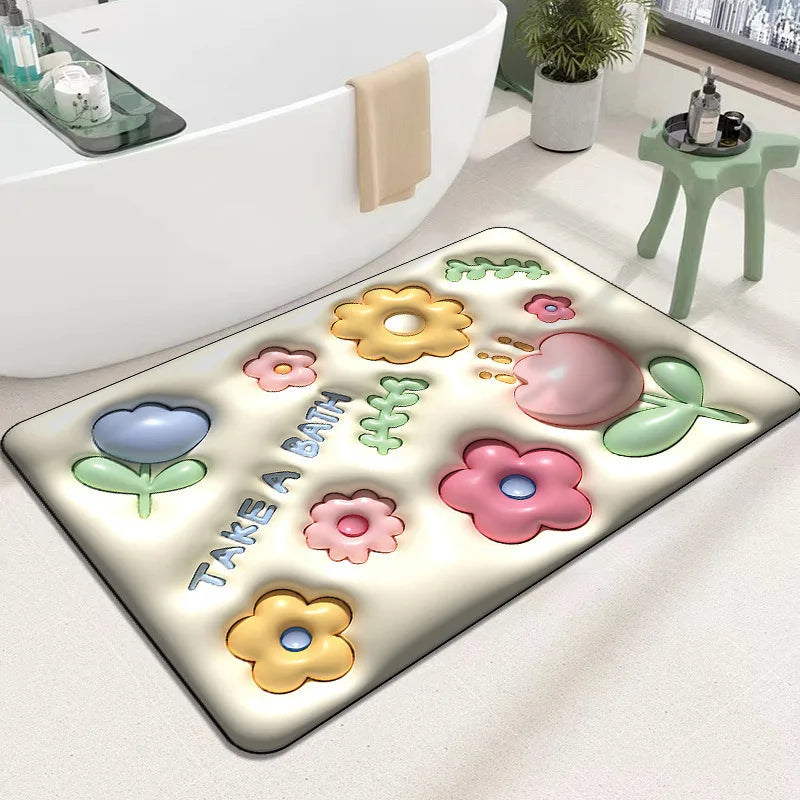 3D Inflatable Diatom Mud Absorbent Bath Mats, Quick Drying, Non-slip Mat, Bathroom Carpet, Can Be Customized