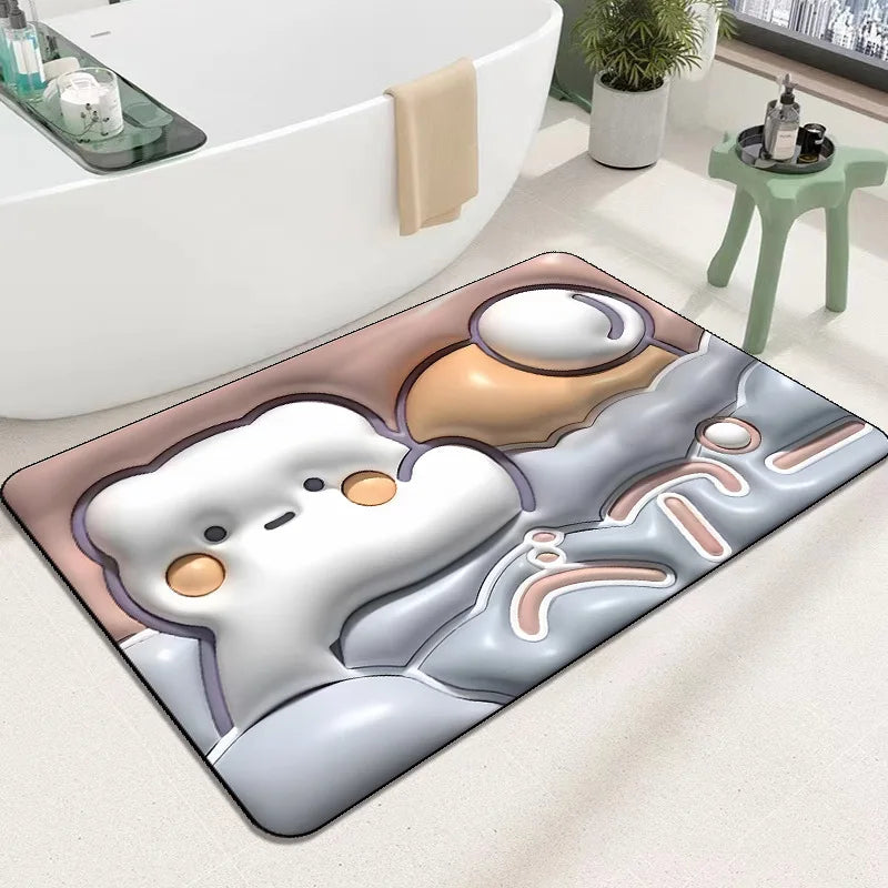 3D Inflatable Diatom Mud Absorbent Bath Mats, Quick Drying, Non-slip Mat, Bathroom Carpet, Can Be Customized