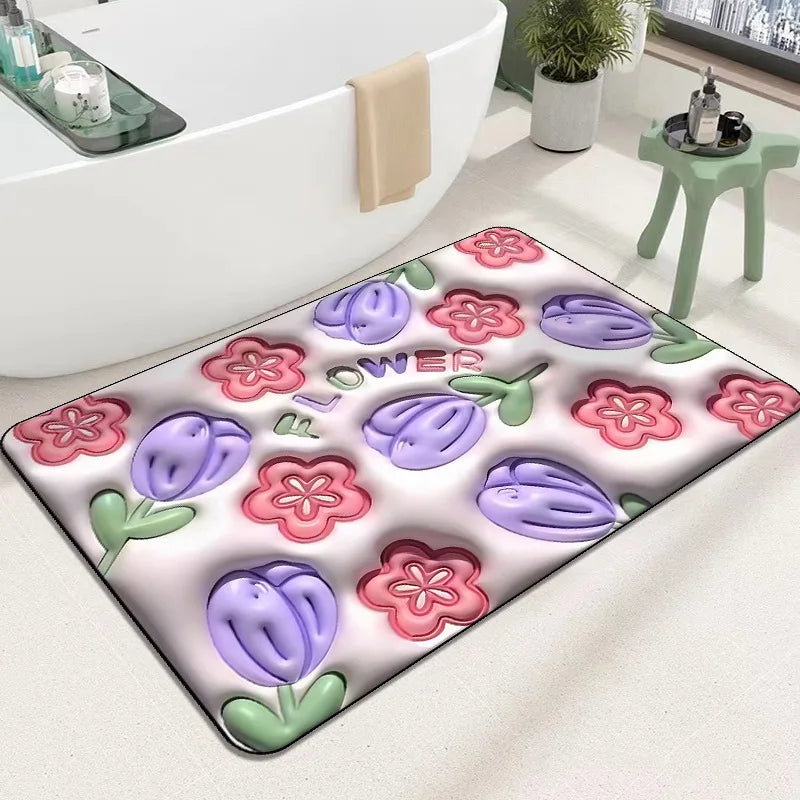 3D Inflatable Diatom Mud Absorbent Bath Mats, Quick Drying, Non-slip Mat, Bathroom Carpet, Can Be Customized