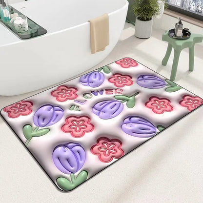 3D Inflatable Diatom Mud Absorbent Bath Mats, Quick Drying, Non-slip Mat, Bathroom Carpet, Can Be Customized