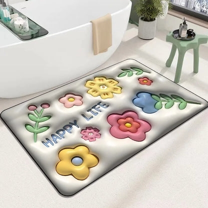 3D Inflatable Diatom Mud Absorbent Bath Mats, Quick Drying, Non-slip Mat, Bathroom Carpet, Can Be Customized