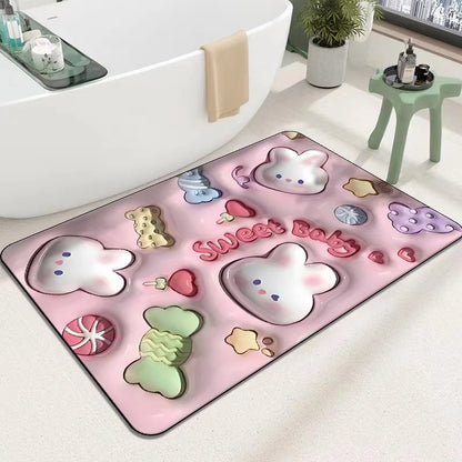 3D Inflatable Diatom Mud Absorbent Bath Mats, Quick Drying, Non-slip Mat, Bathroom Carpet, Can Be Customized