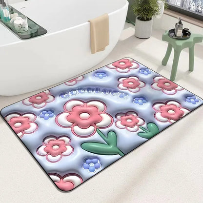 3D Inflatable Diatom Mud Absorbent Bath Mats, Quick Drying, Non-slip Mat, Bathroom Carpet, Can Be Customized