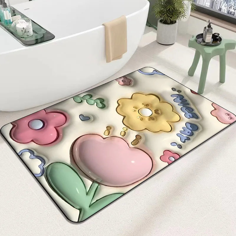 3D Inflatable Diatom Mud Absorbent Bath Mats, Quick Drying, Non-slip Mat, Bathroom Carpet, Can Be Customized