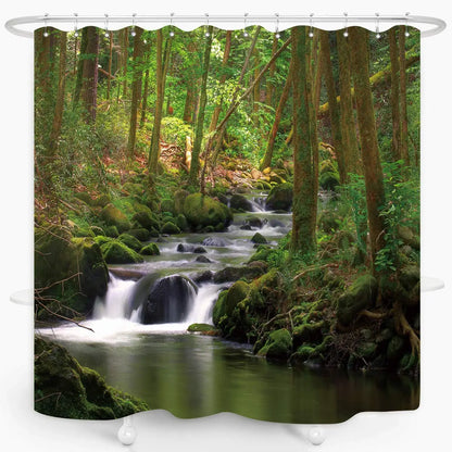 3D Nature Landscape Waterfall Scenery Waterproof Shower Curtain Bathroom Products Creative Polyester Bath Curtain with 12 Hooks