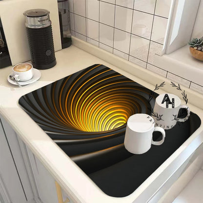 3d Abstract Kitchen Absorbent Drain Pad Dish Drying Mat Rubber Draining Pad Dinnerware Cup Bottle Rug Tableware Mat Home Decor