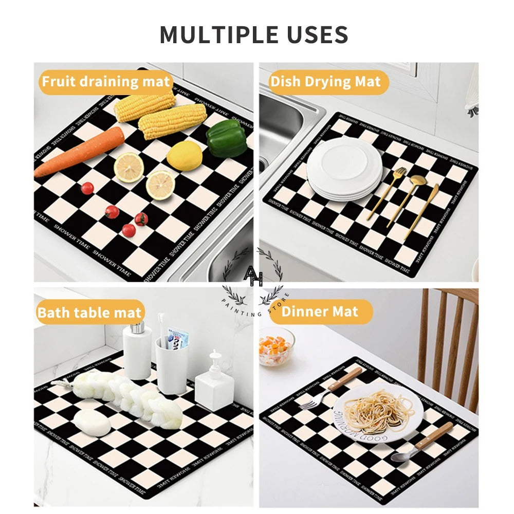 3d Abstract Kitchen Absorbent Drain Pad Dish Drying Mat Rubber Draining Pad Dinnerware Cup Bottle Rug Tableware Mat Home Decor