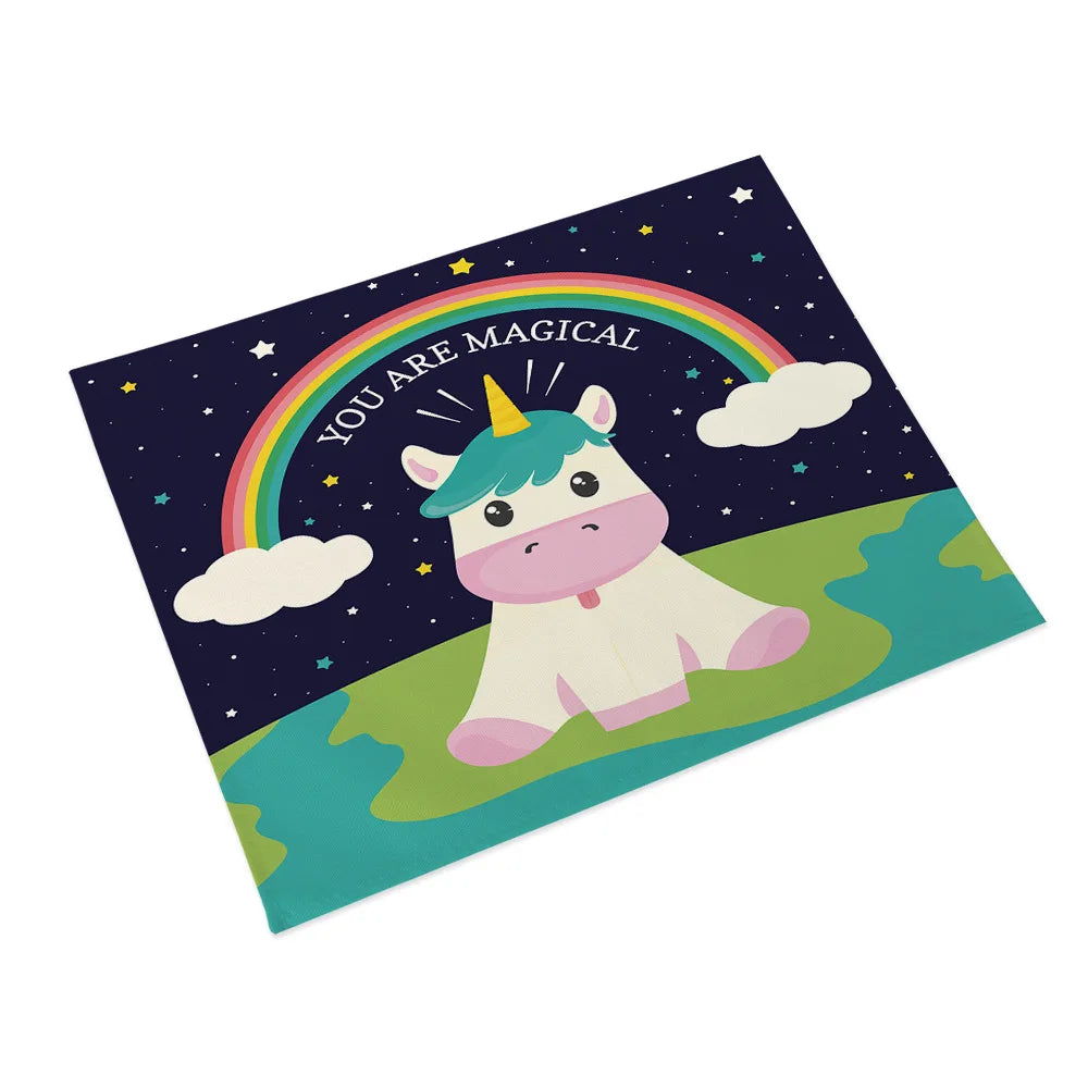 45x32cm Cartoon Pink Table Mat Unicorn Individual Placemats Coasters Set Pad On The Table Cup Pad Place Mats For Dining Table
