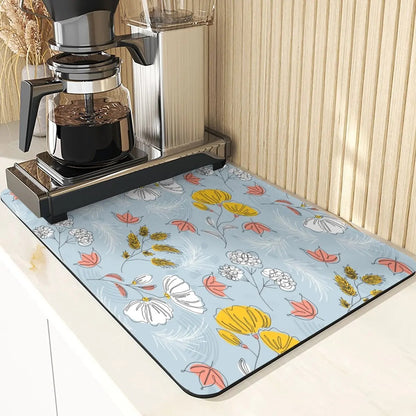 Animal Style Diatomaceous Earth Mat Kitchen Accessories Flowers Pattern Absorbent Drying Mat For Kitchen Table Pads Cup Coaster