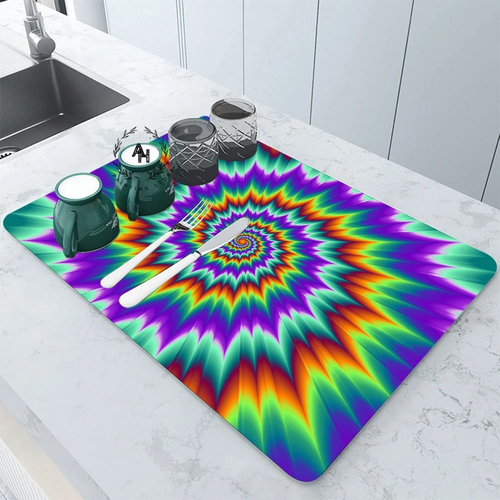 3d Abstract Kitchen Absorbent Drain Pad Dish Drying Mat Rubber Draining Pad Dinnerware Cup Bottle Rug Tableware Mat Home Decor